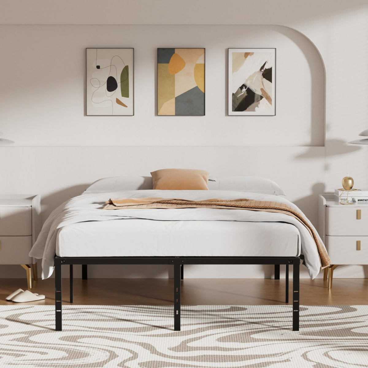 Queen Size Metal Bed Frame with Underbed Storage W2969