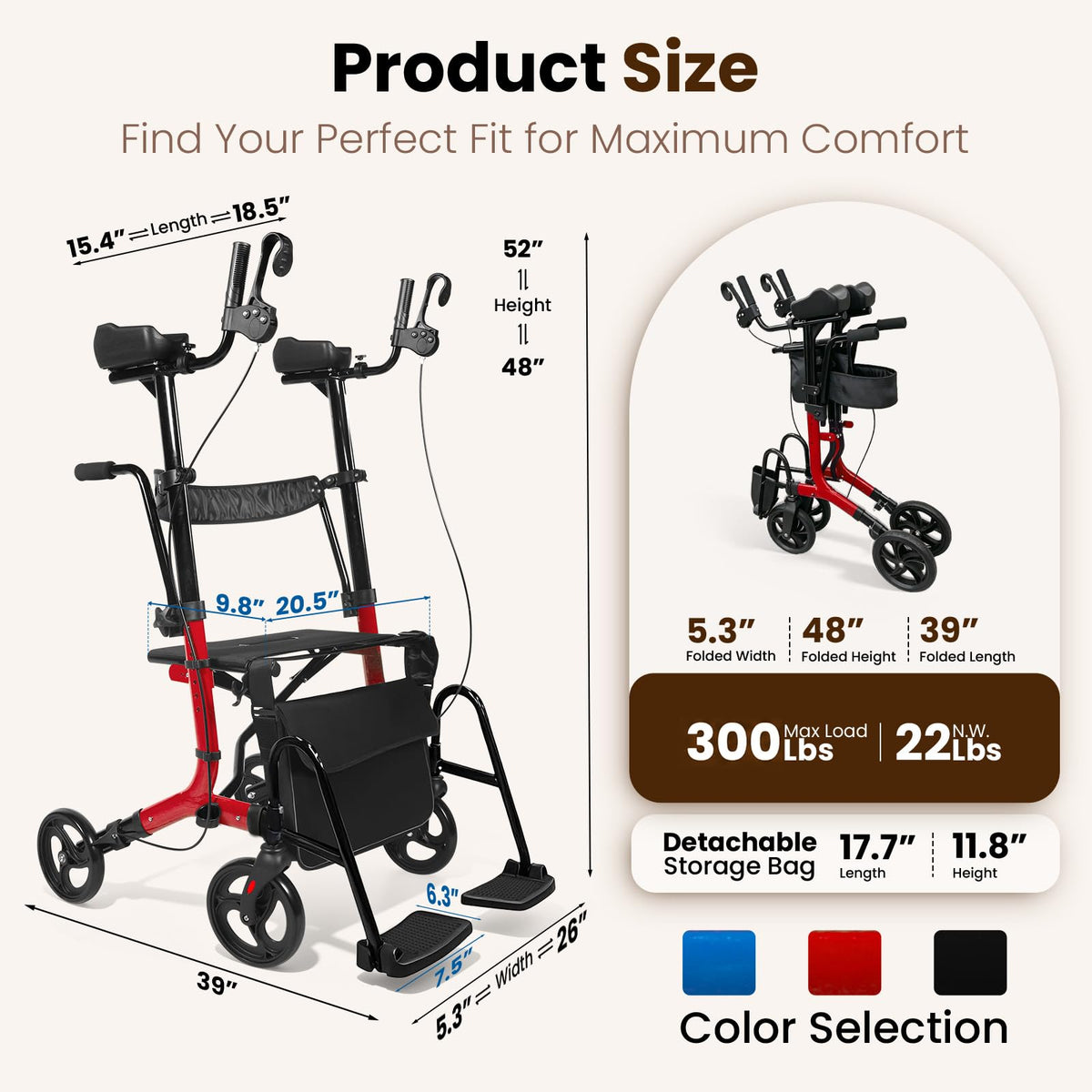 Foldable Lightweight Upright Walker with Seat Armrest Pedal X317