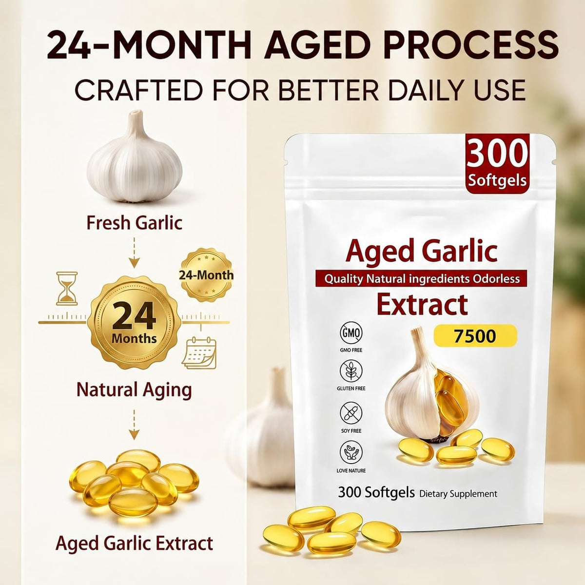 Odorless Organic Garlic Extract Capsules 300 Softgels W852