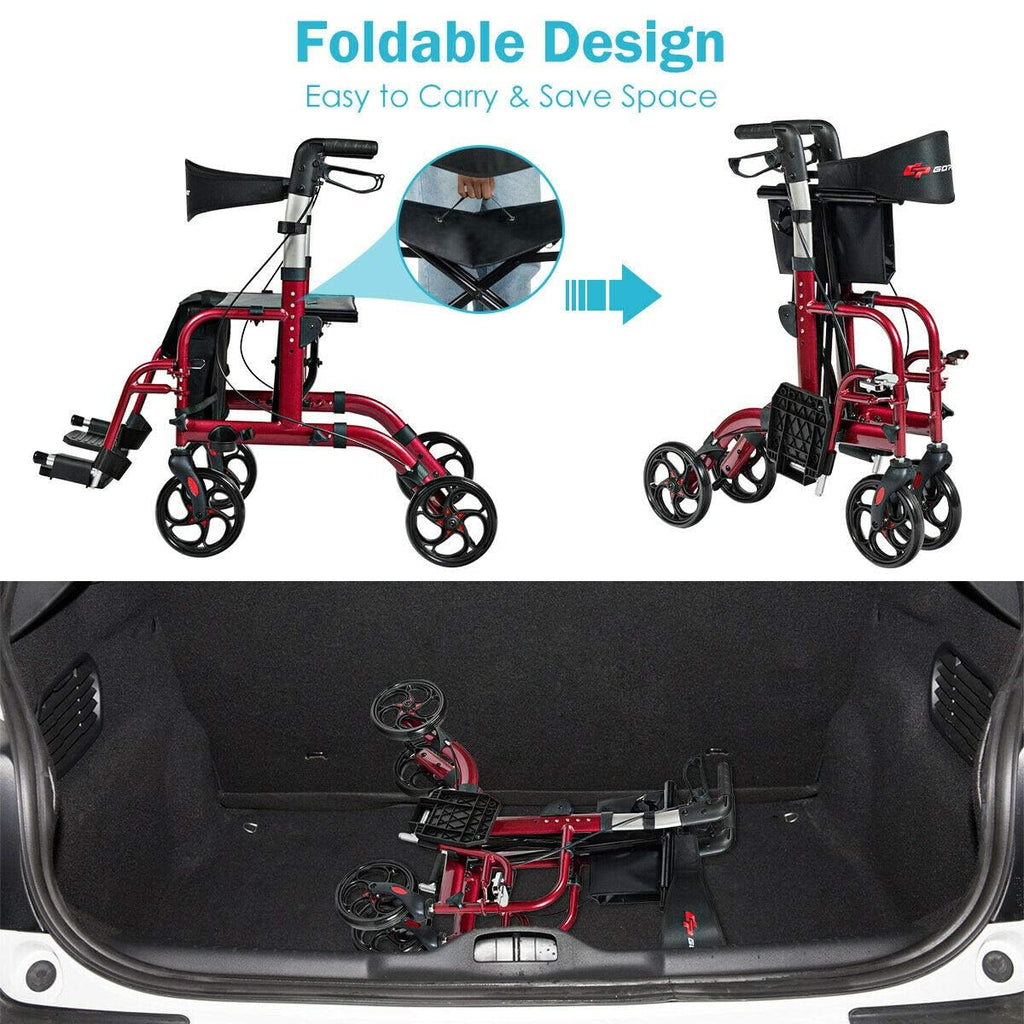 2 in 1 Folding Rollator Walker with Seat T570878