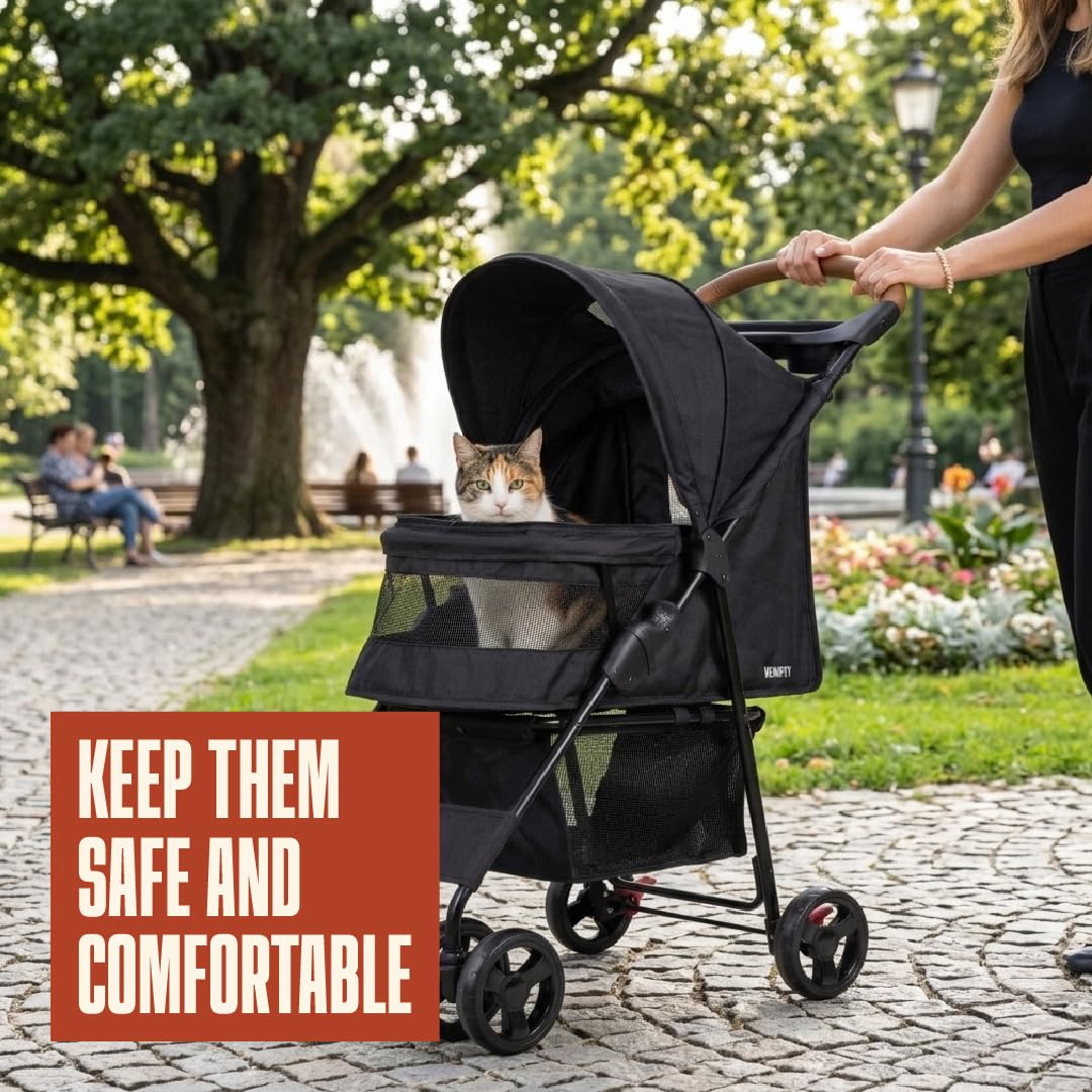 Foldable Pet Stroller with Mesh, Storage Basket & Cup Holder N8600