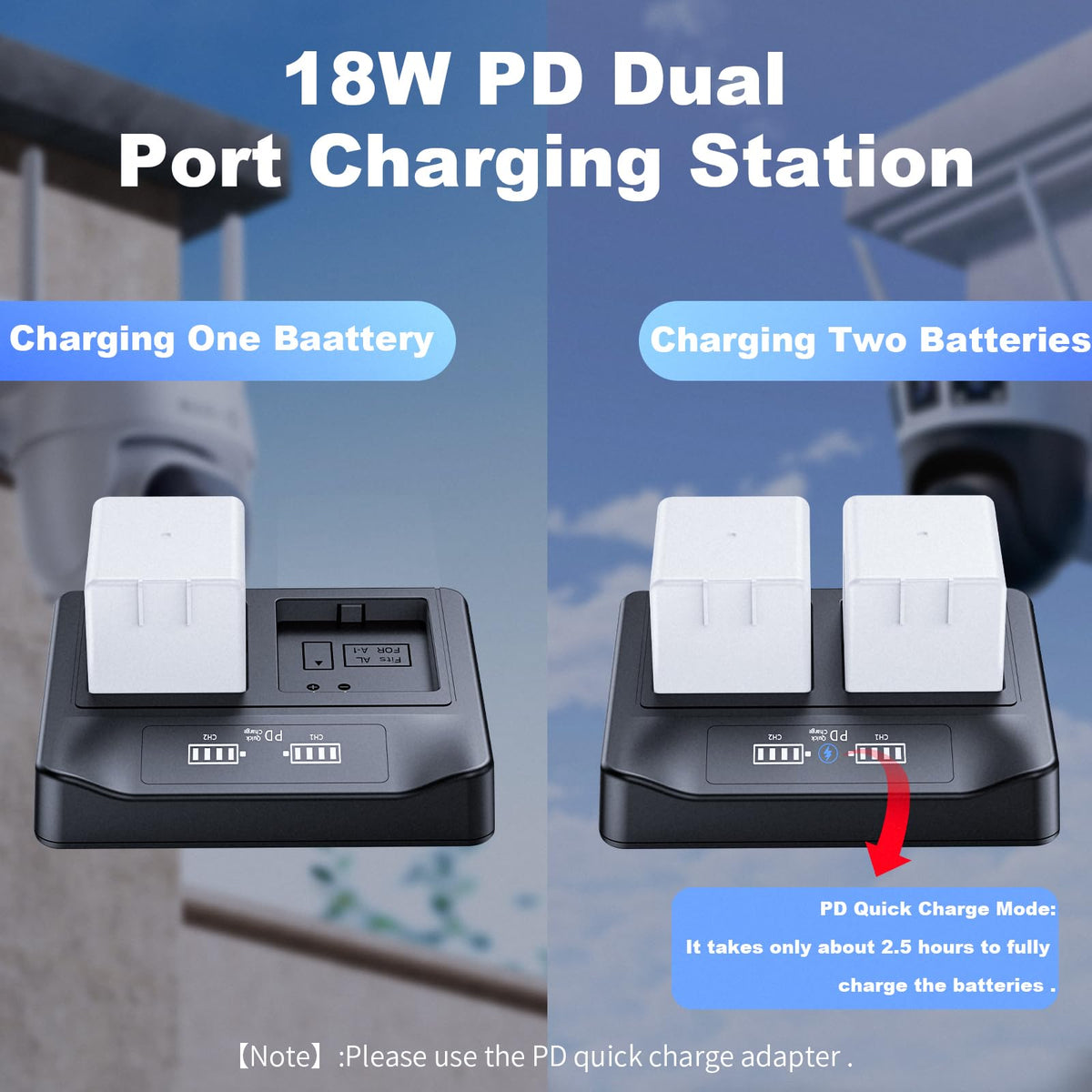 18W PD LCD USB Dual Battery Charger T3649