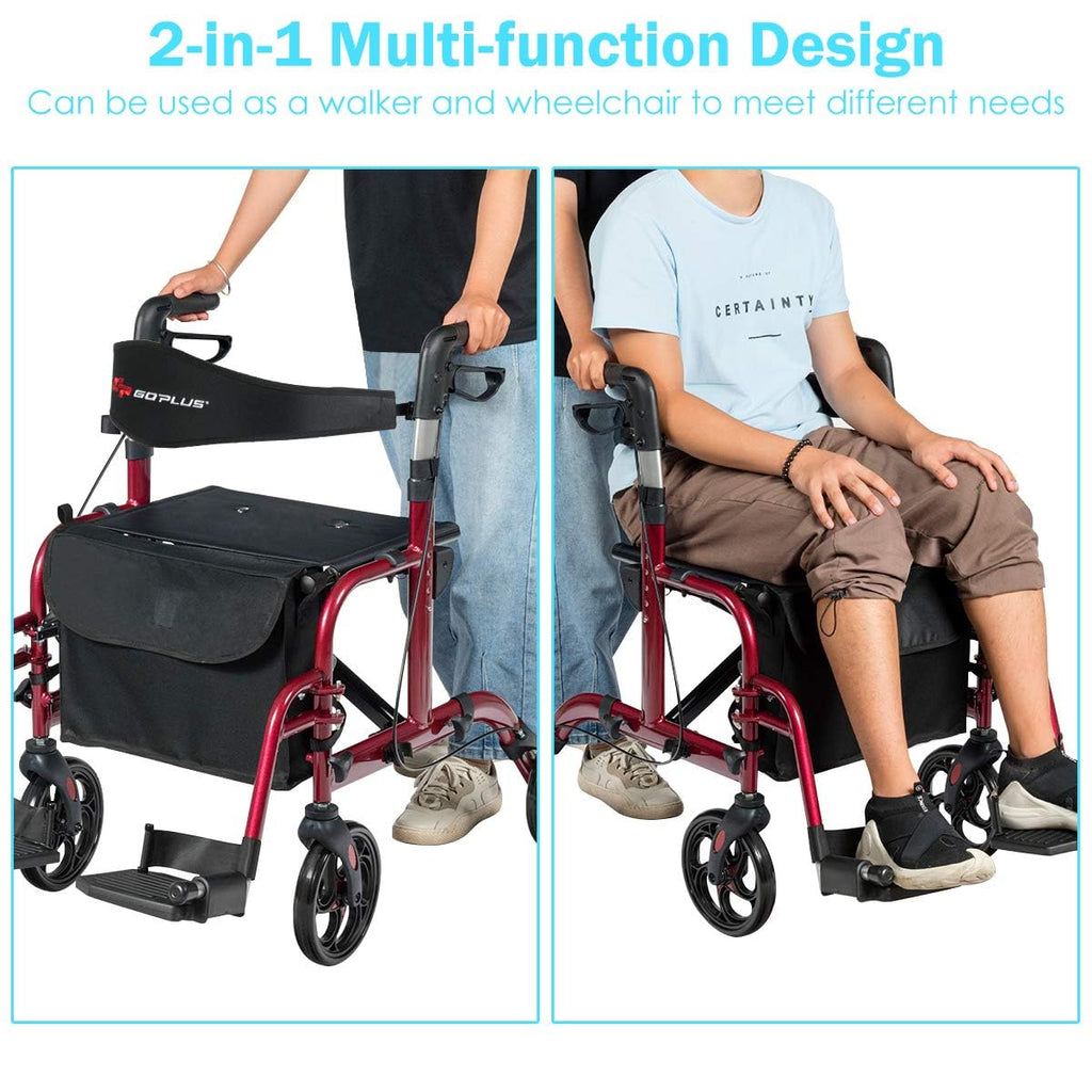 2 in 1 Folding Rollator Walker with Seat T570878
