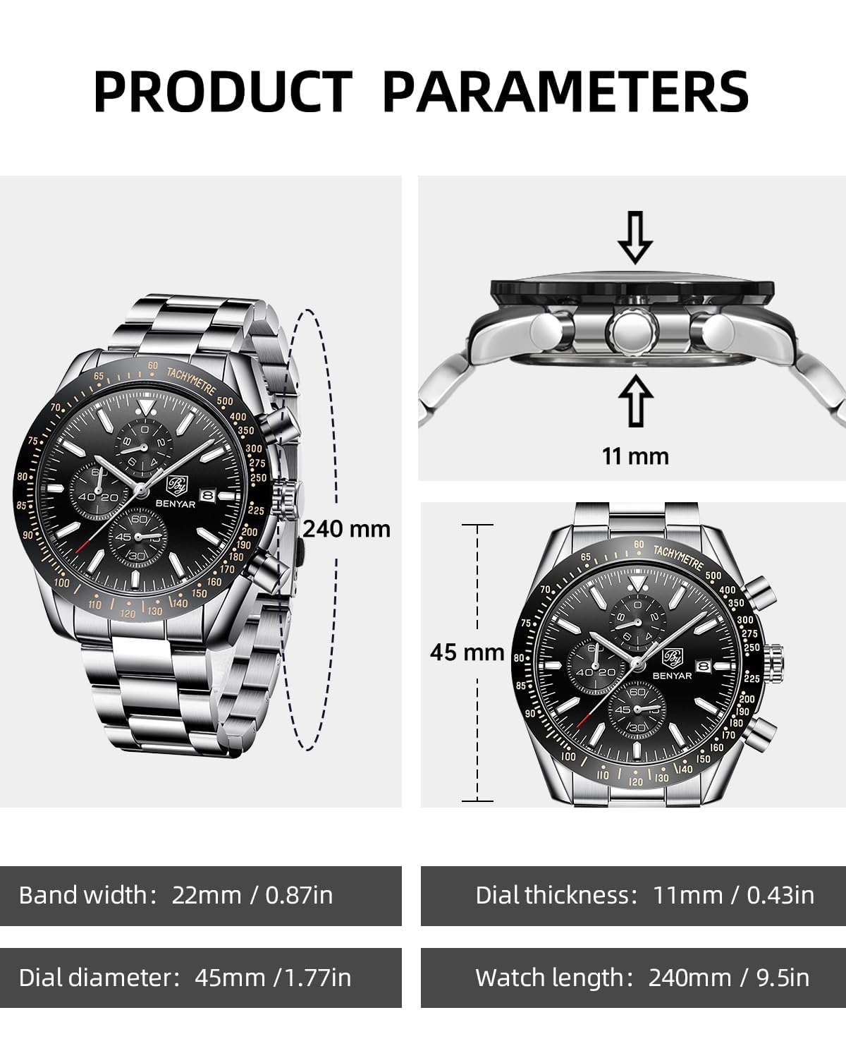 Analog Quartz Chronograph Waterproof Luminous Silicone Strap Watch L903833
