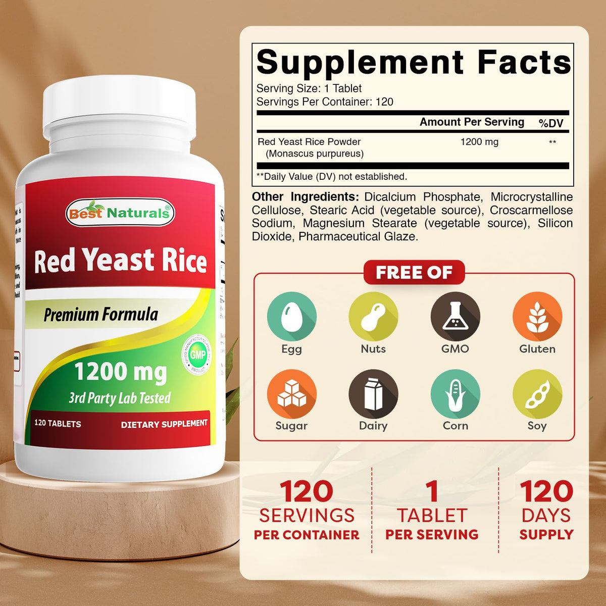 Red Yeast Rice 1200 mg 120 Tablets Pack of 2 C2287