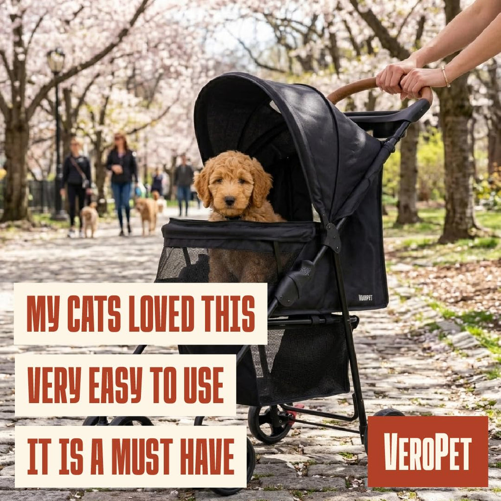Foldable Pet Stroller with Mesh, Storage Basket & Cup Holder N8600