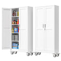 71''H White Metal Storage Cabinet with Wheels W1034