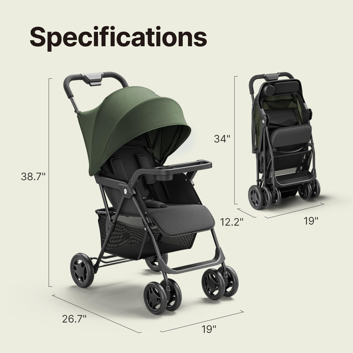 Lightweight Umbrella Travel Stroller with Near-Flat Recline Seat K7343
