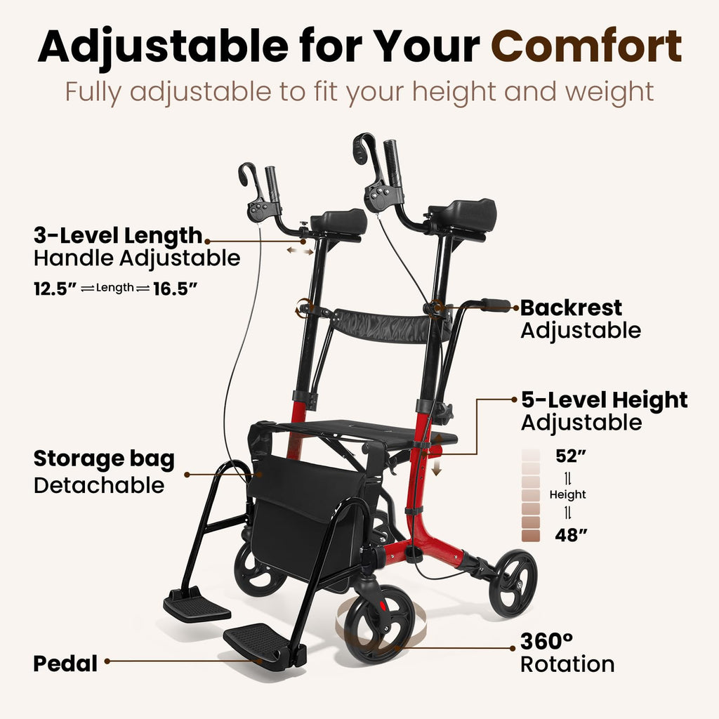 Foldable Lightweight Upright Walker with Seat Armrest Pedal X317