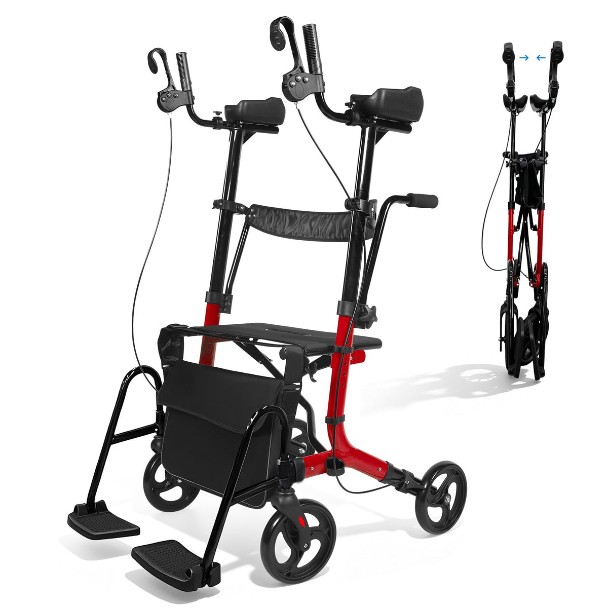 Foldable Lightweight Upright Walker with Seat Armrest Pedal X317