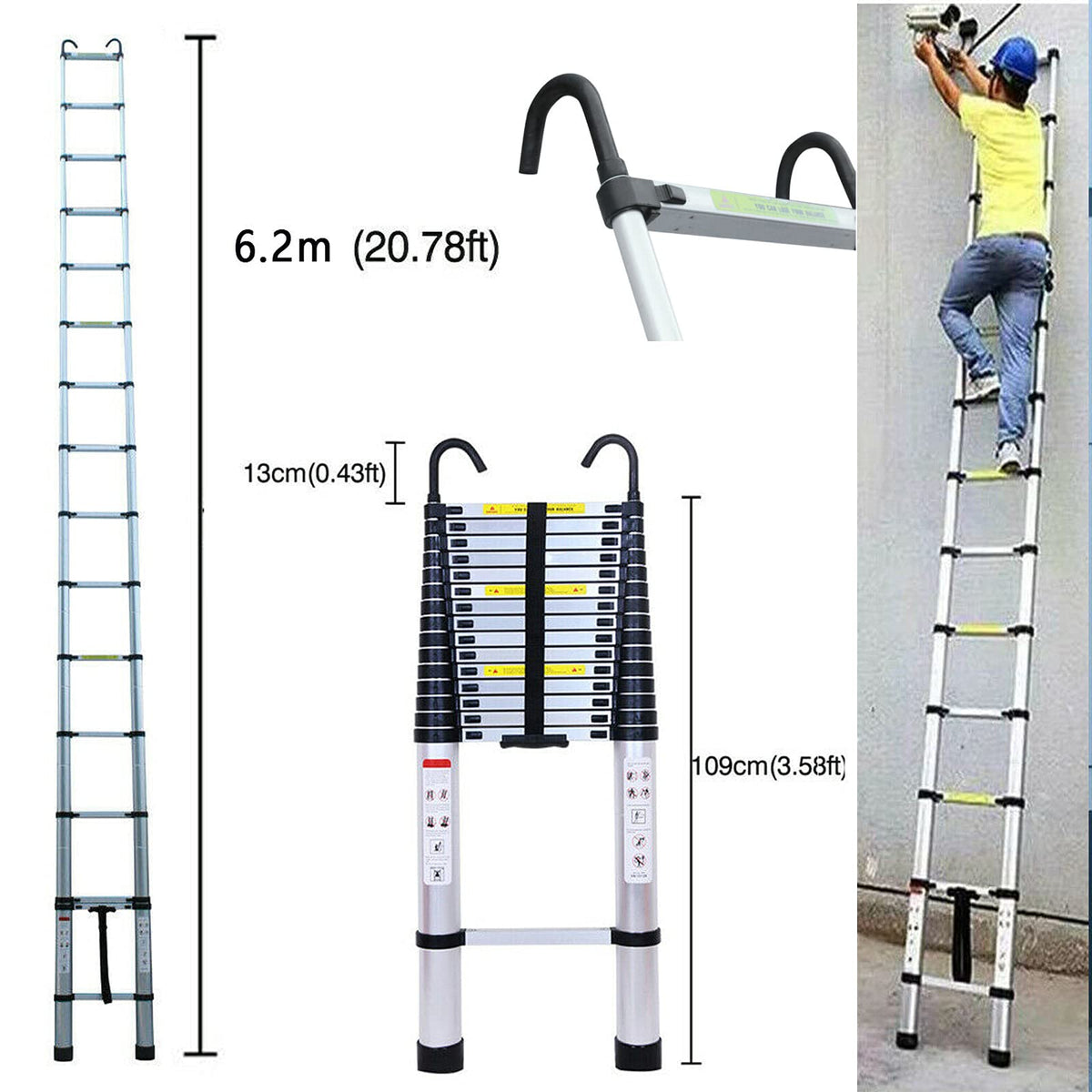 Aluminum Telescoping Extension Ladder 330 Lb Capacity T61696