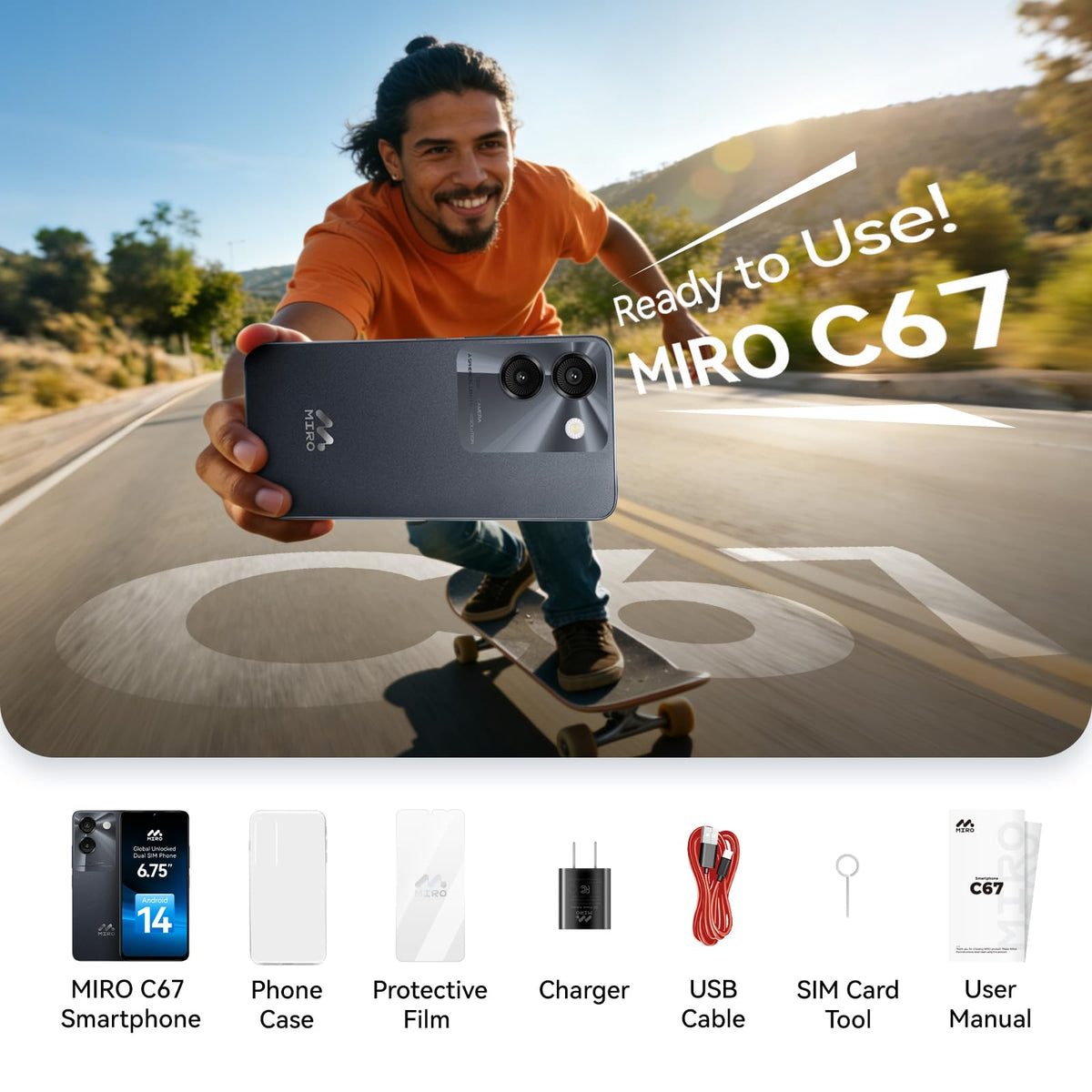 Ultra-Light 6.75" Big Screen 4G+64GB 13MP Dual Camera 4900mAh Android 14 Dual SIM Smartphone N433147