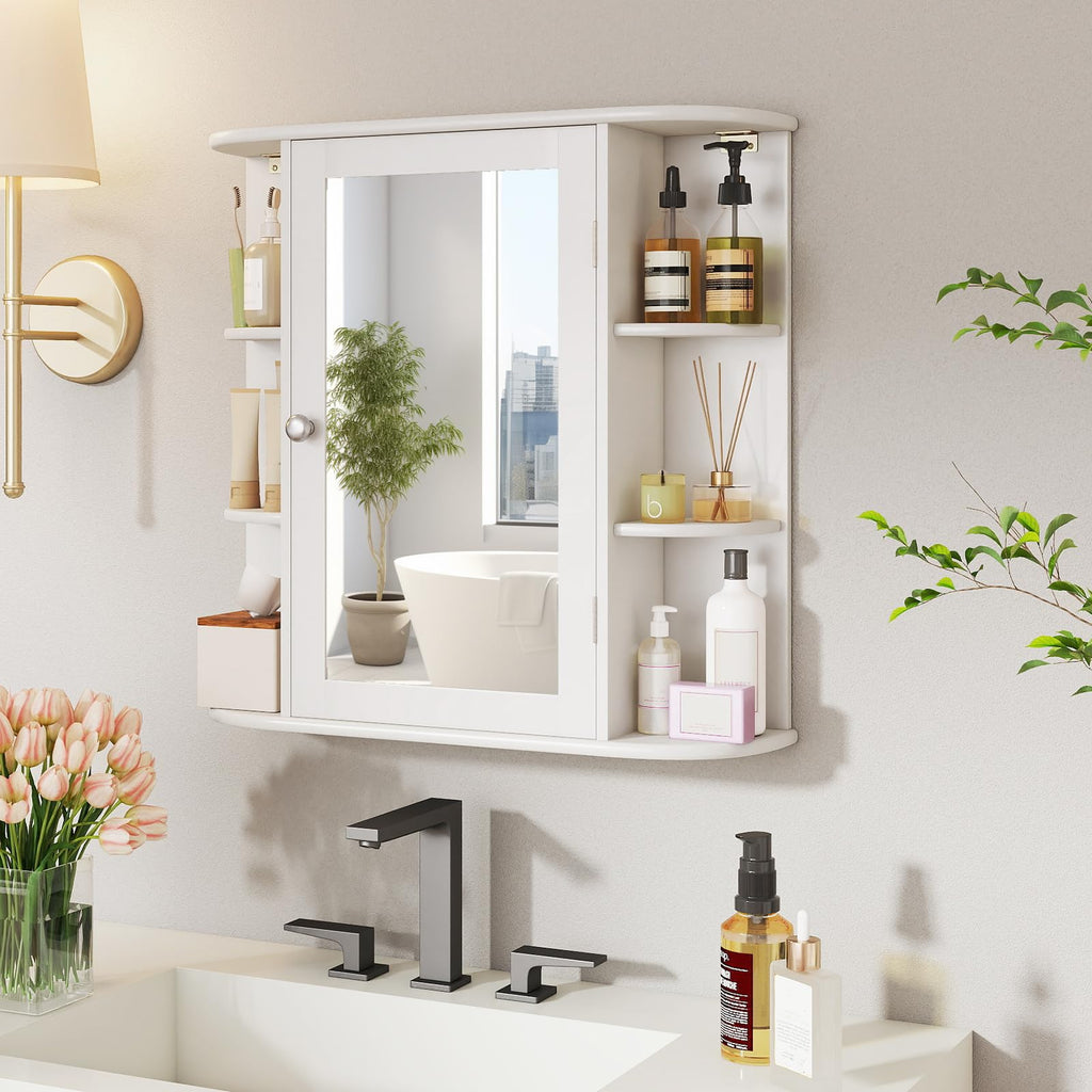White Wall Mounted Medicine Cabinet with Mirror R365854
