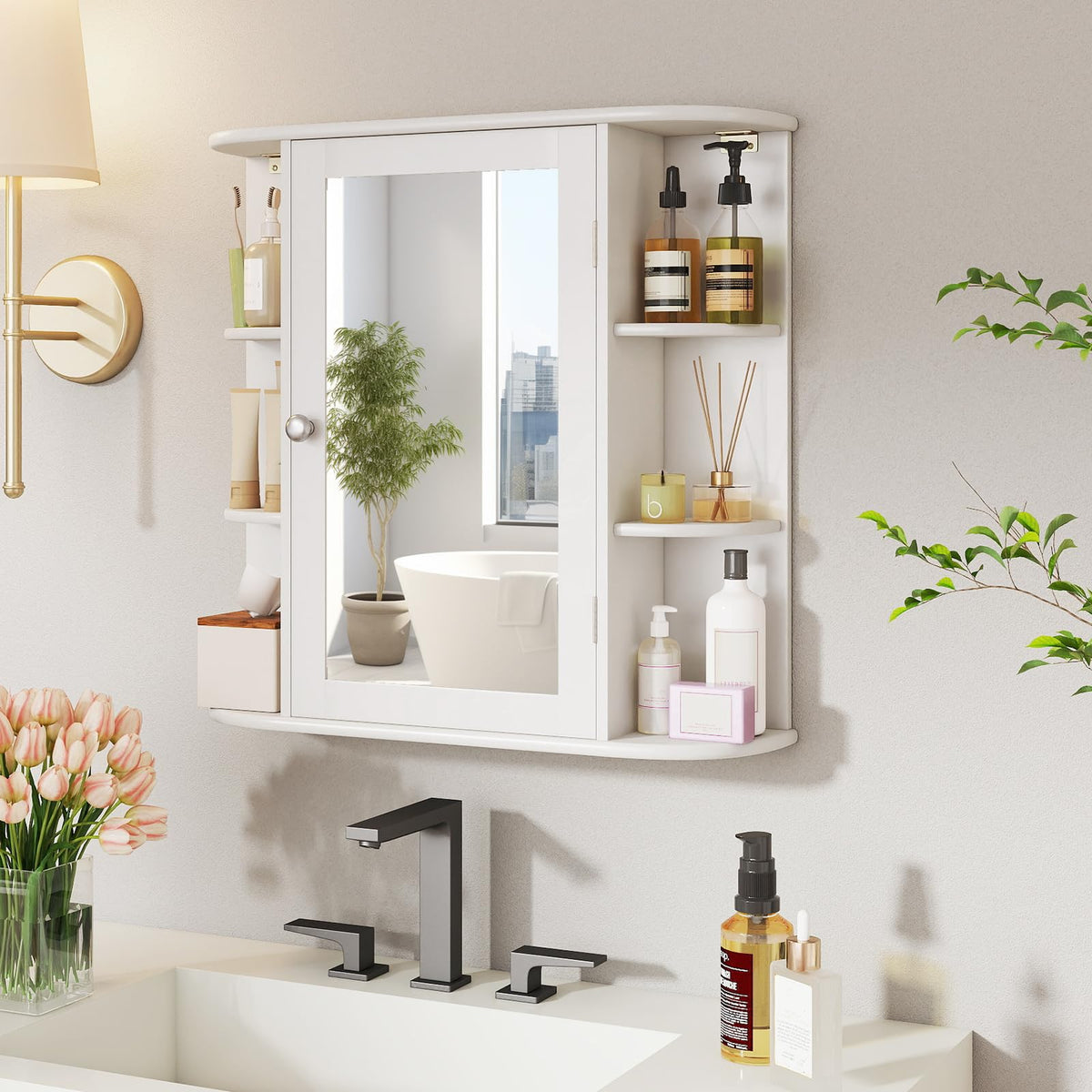 White Wall Mounted Medicine Cabinet with Mirror R365854