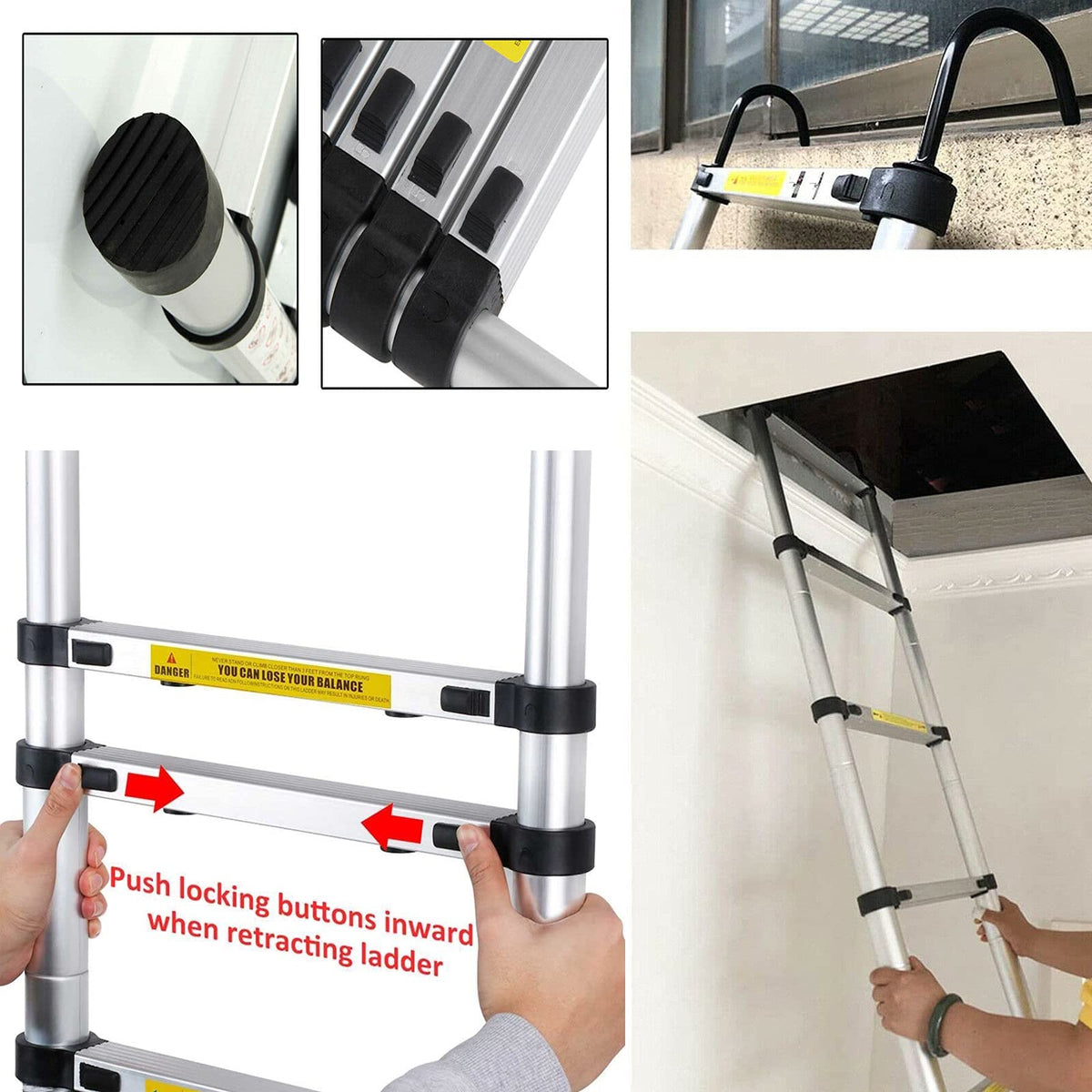 Aluminum Telescoping Extension Ladder 330 Lb Capacity T61696