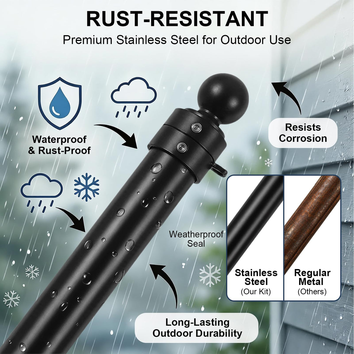 47" Stainless Steel Flag Pole Kit with Wall Mount Bracket T69838