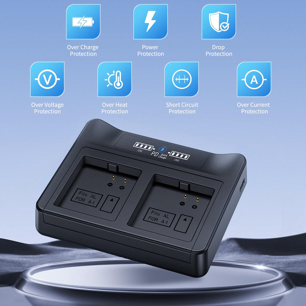 18W PD LCD USB Dual Battery Charger T3649