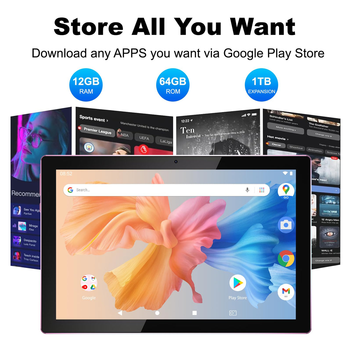 10 Inch Android Tablet with Keyboard 12GB RAM 64GB ROM X48523