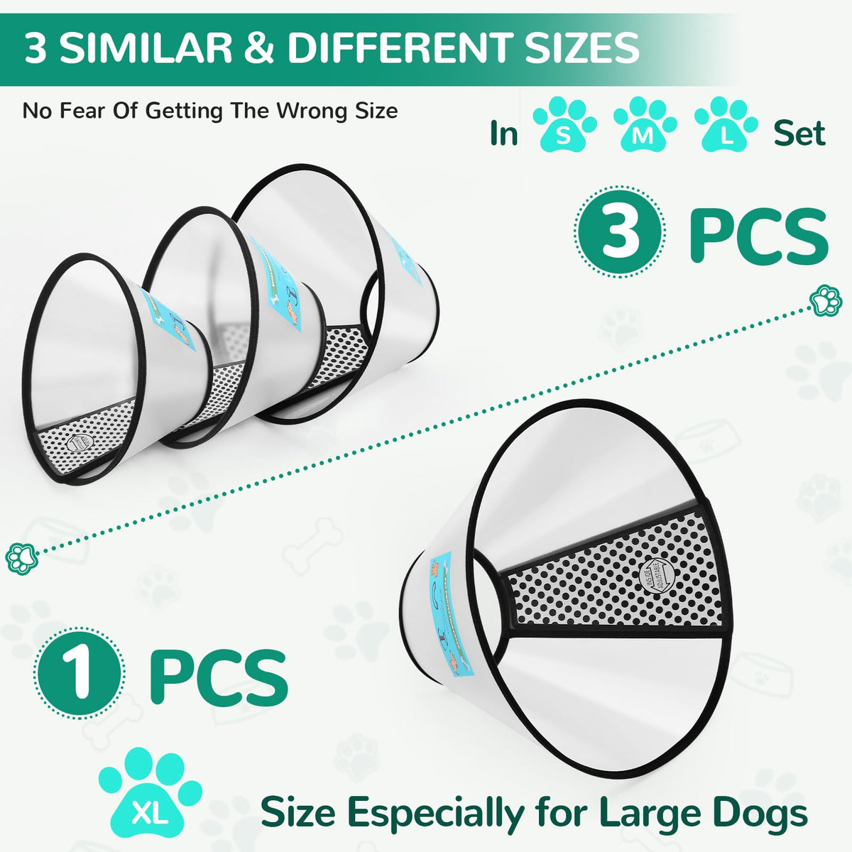 Soft Dog Cone Collar, 3 PCS Adjustable Flexible Plastic E-Collar V113