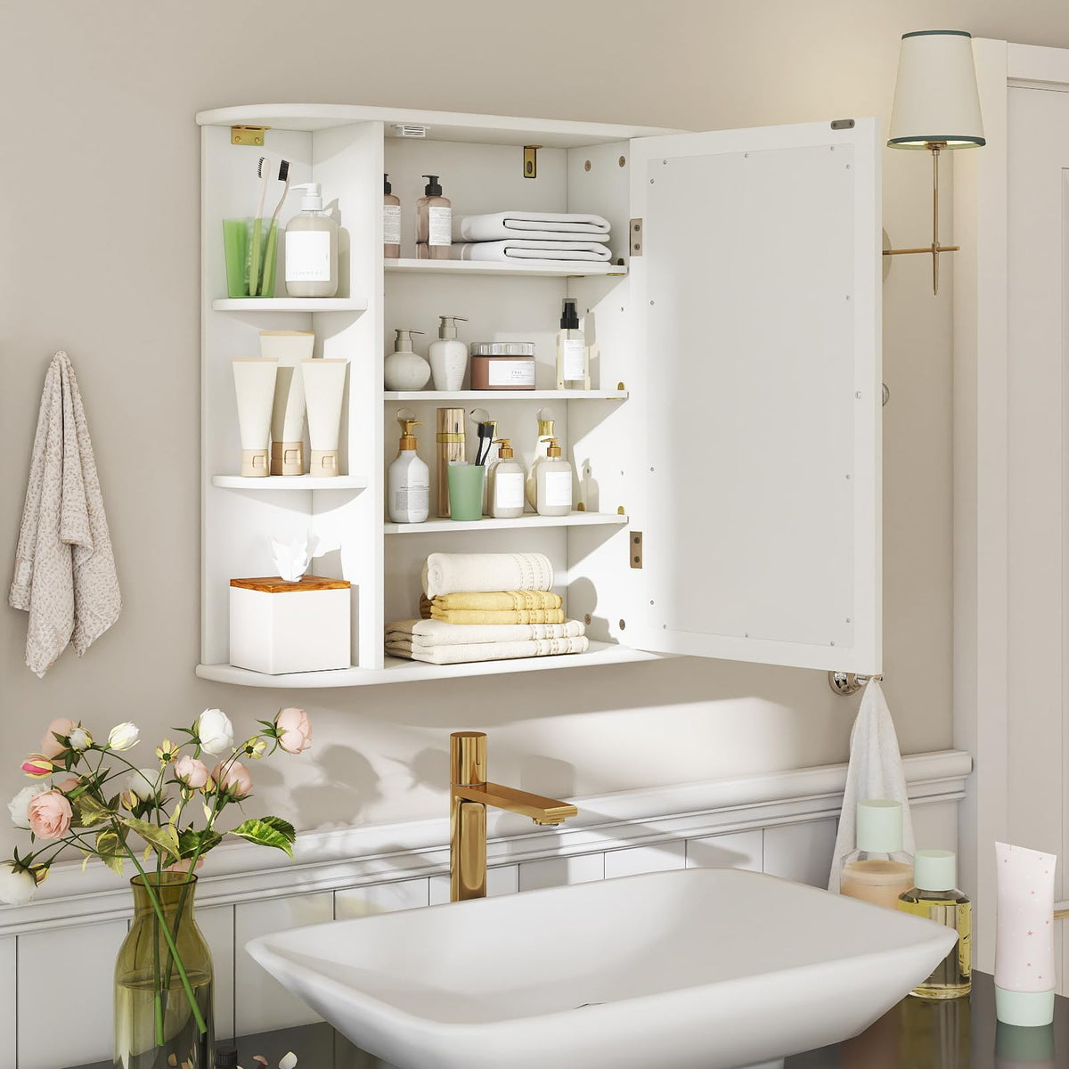 White Wall Mounted Medicine Cabinet with Mirror R365854