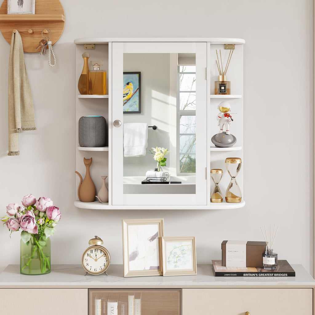 White Wall Mounted Medicine Cabinet with Mirror R365854