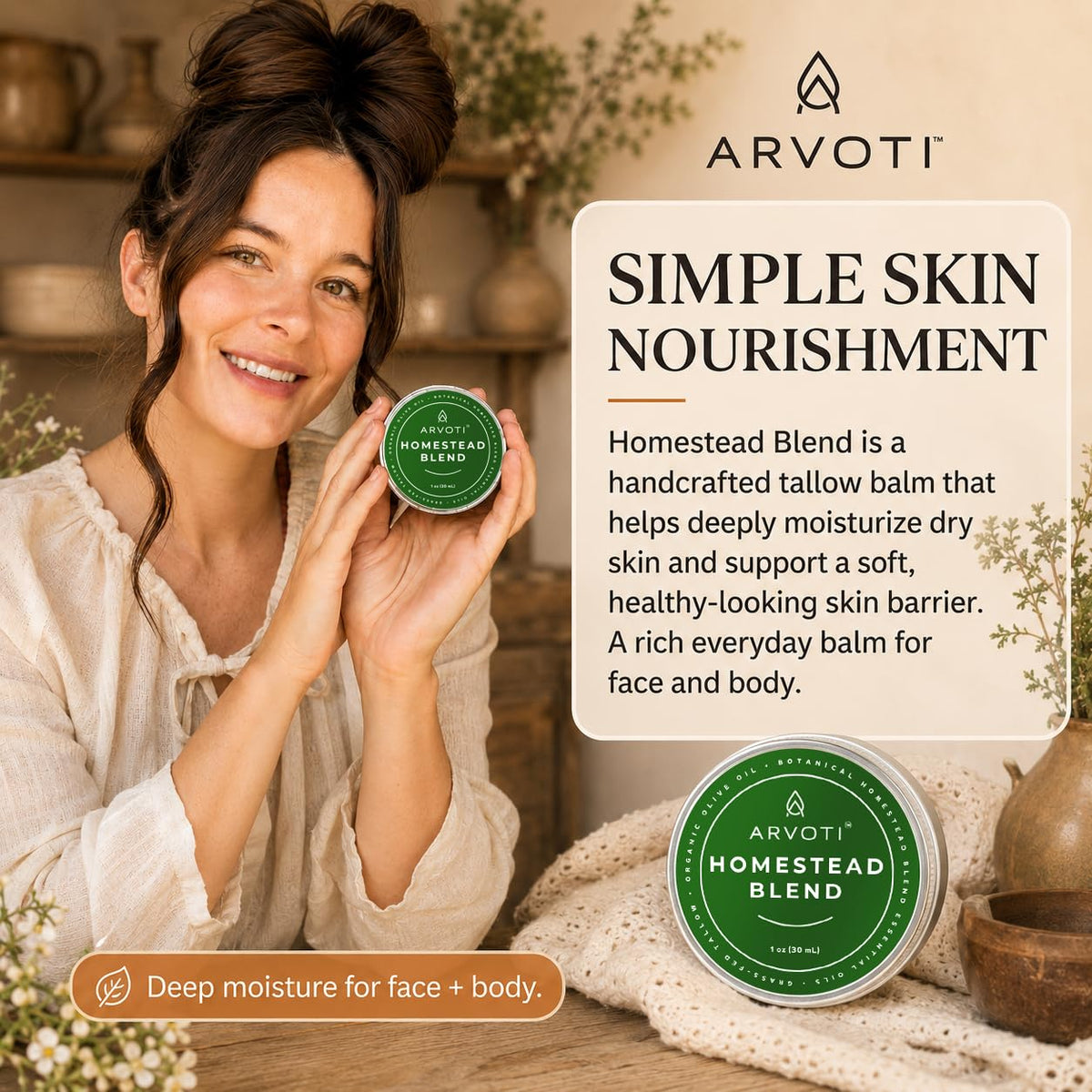 Tallow Balm for Dry Skin, Face & Body, 1 oz E7326