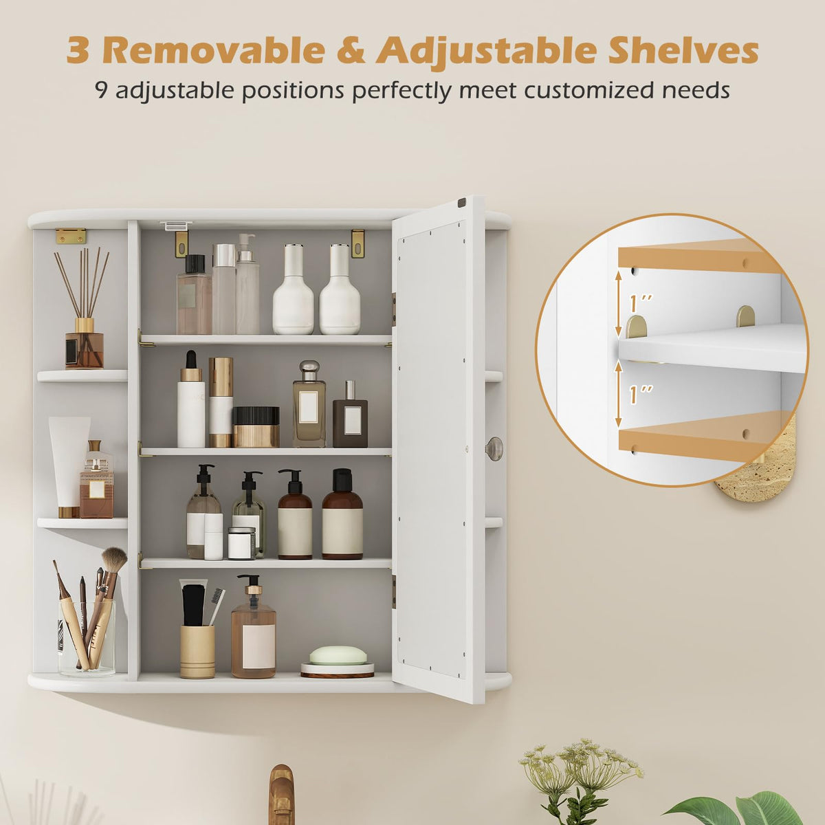White Wall Mounted Medicine Cabinet with Mirror R365854