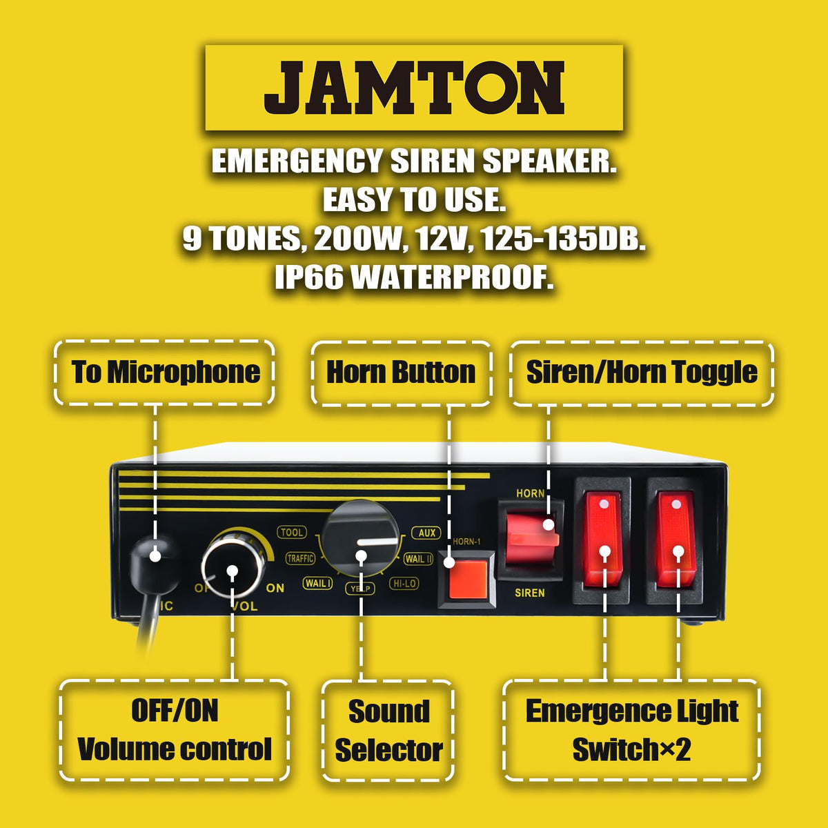 200W 12V 9 Tone Emergency Siren System M845