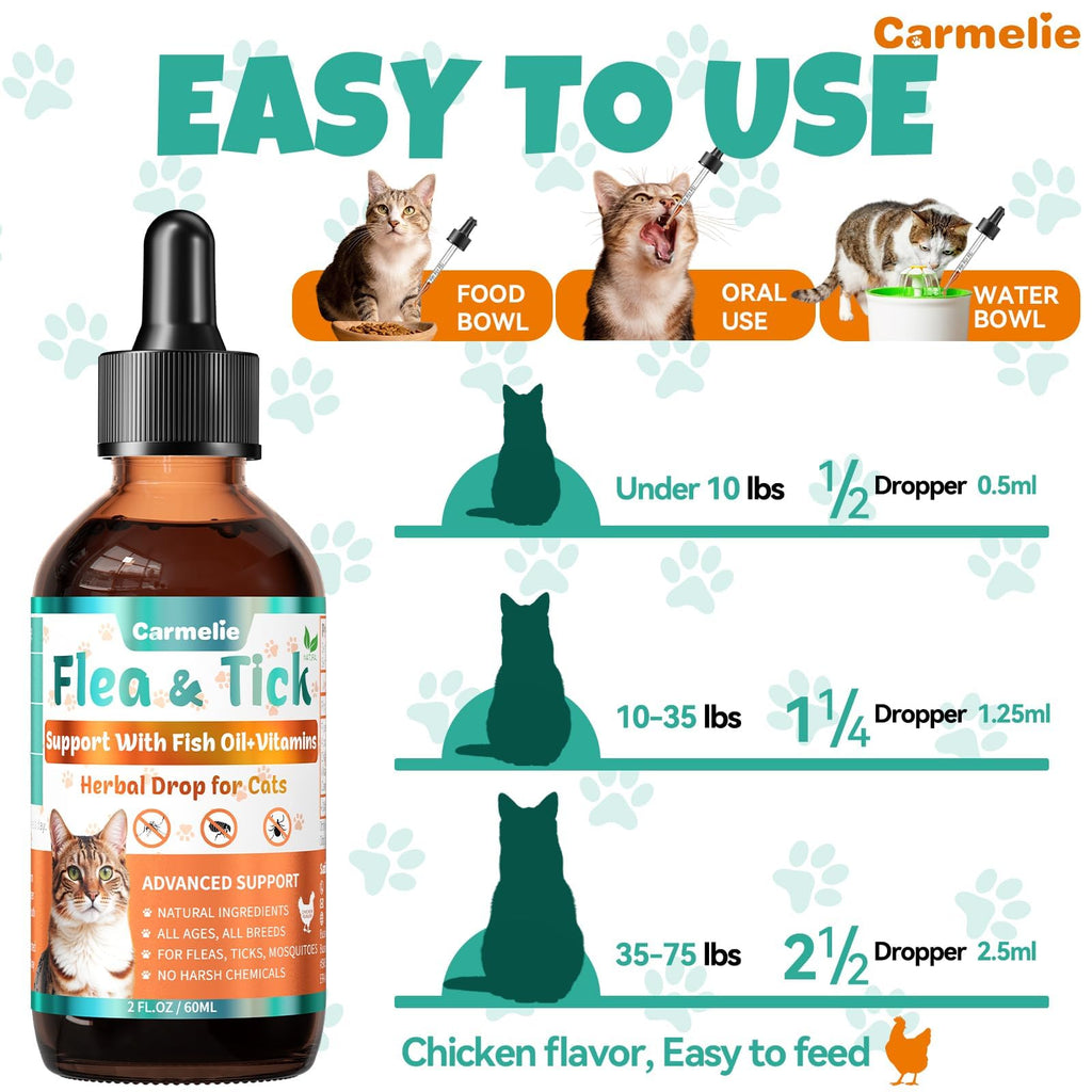Flea and Tick Prevention for Cat with Vitamins Fish Oil 2 fl oz S2598