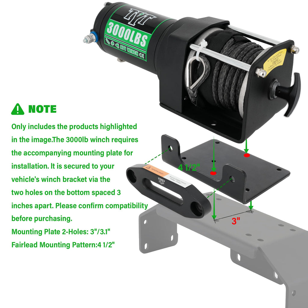 3000 lb 12V DC Electric Winch with Synthetic Rope F5086