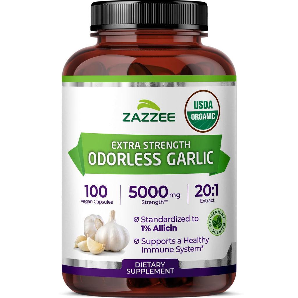 USDA Organic Odorless Garlic 20:1 Extract 100 Capsules Y444