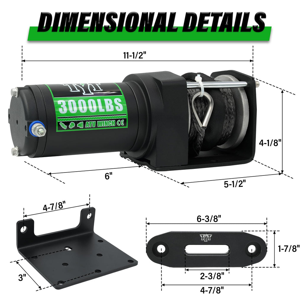 3000 lb 12V DC Electric Winch with Synthetic Rope F5086