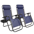 Blue Zero Gravity Folding Lounge Chairs Set of 2 with Cup Holder N46055
