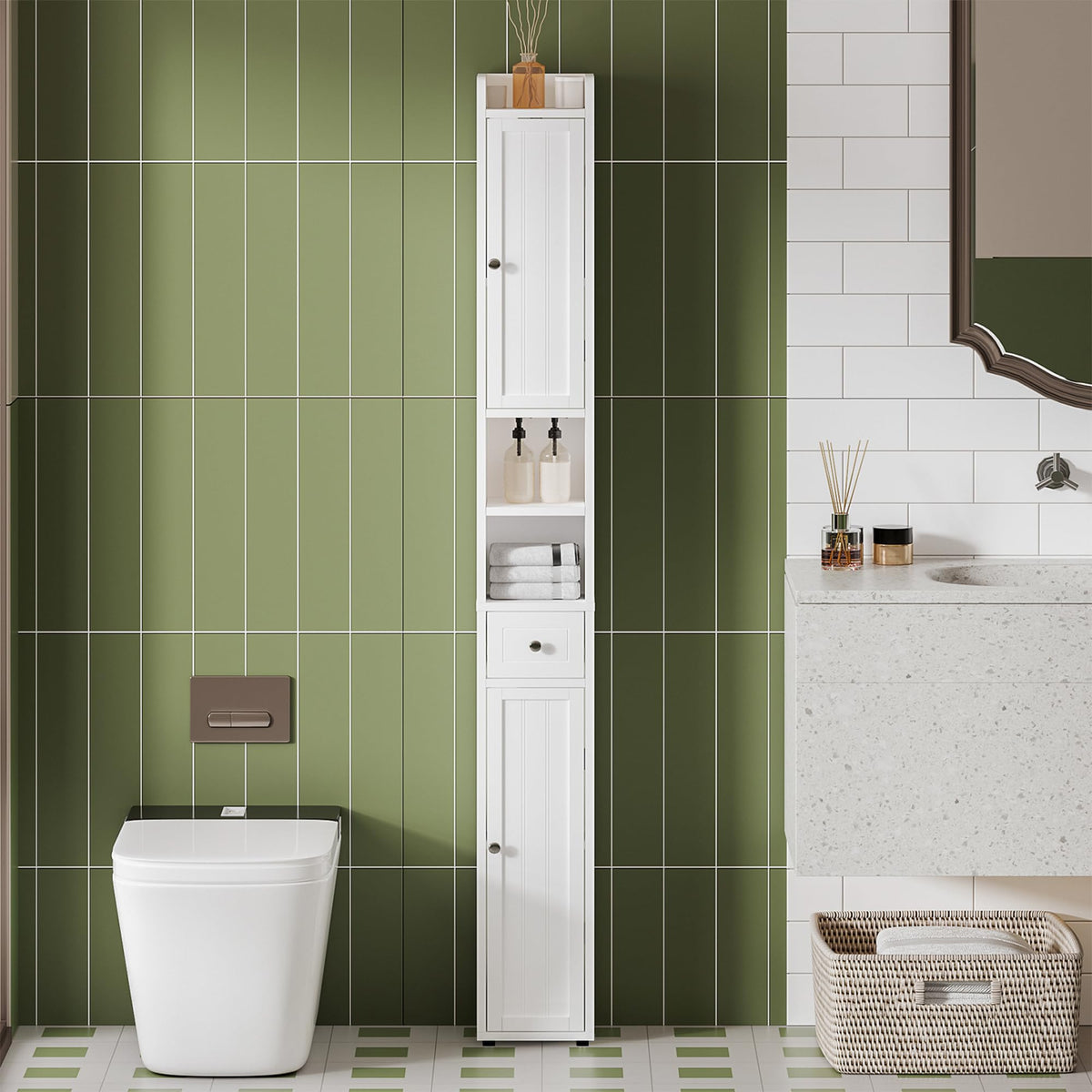 Narrow Bathroom Storage Cabinet with Drawer Q37860