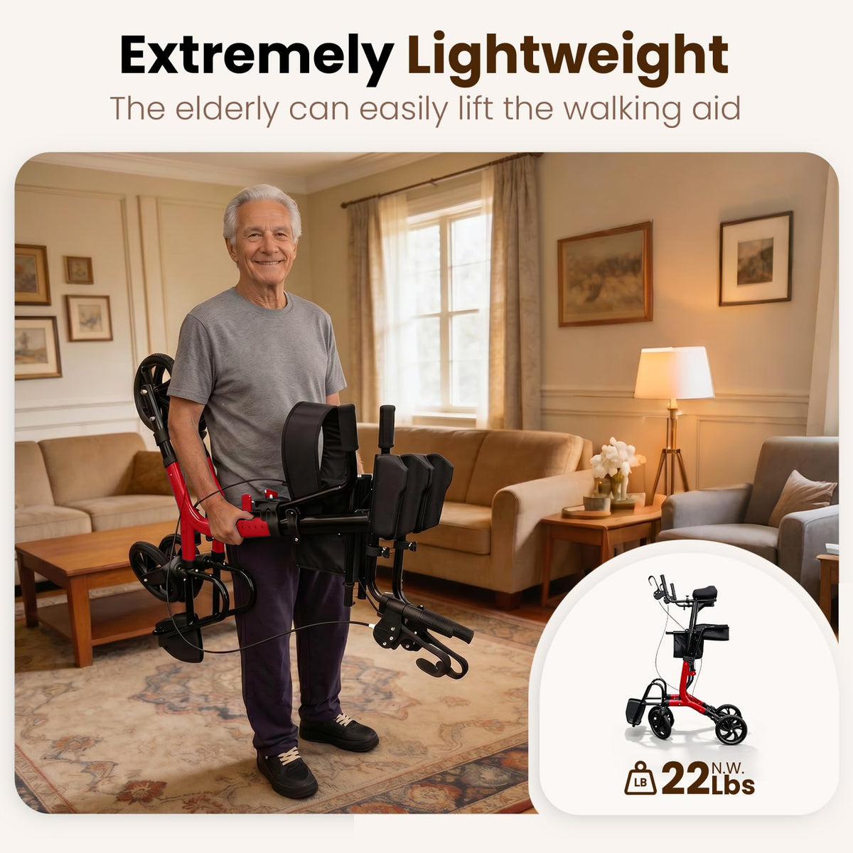 Foldable Lightweight Upright Walker with Seat Armrest Pedal X317