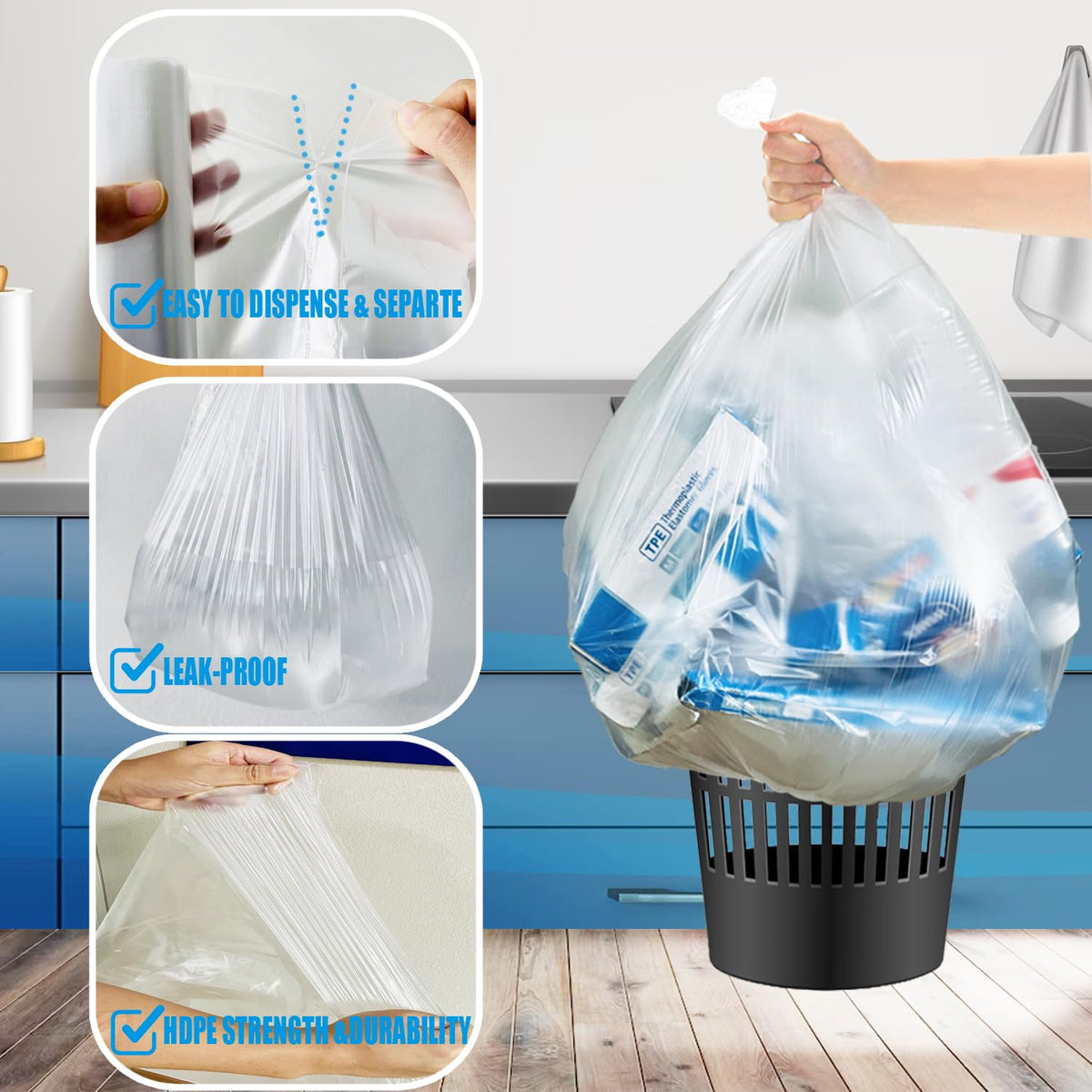40-45 Gallon Clear Heavy Duty Plastic Trash Bags, 125 Count C834