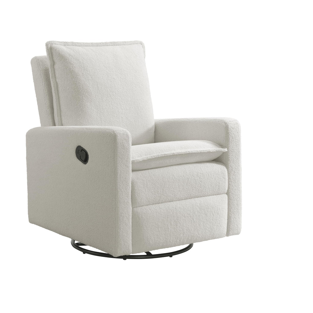White Boucle Swivel Glider Recliner B7752