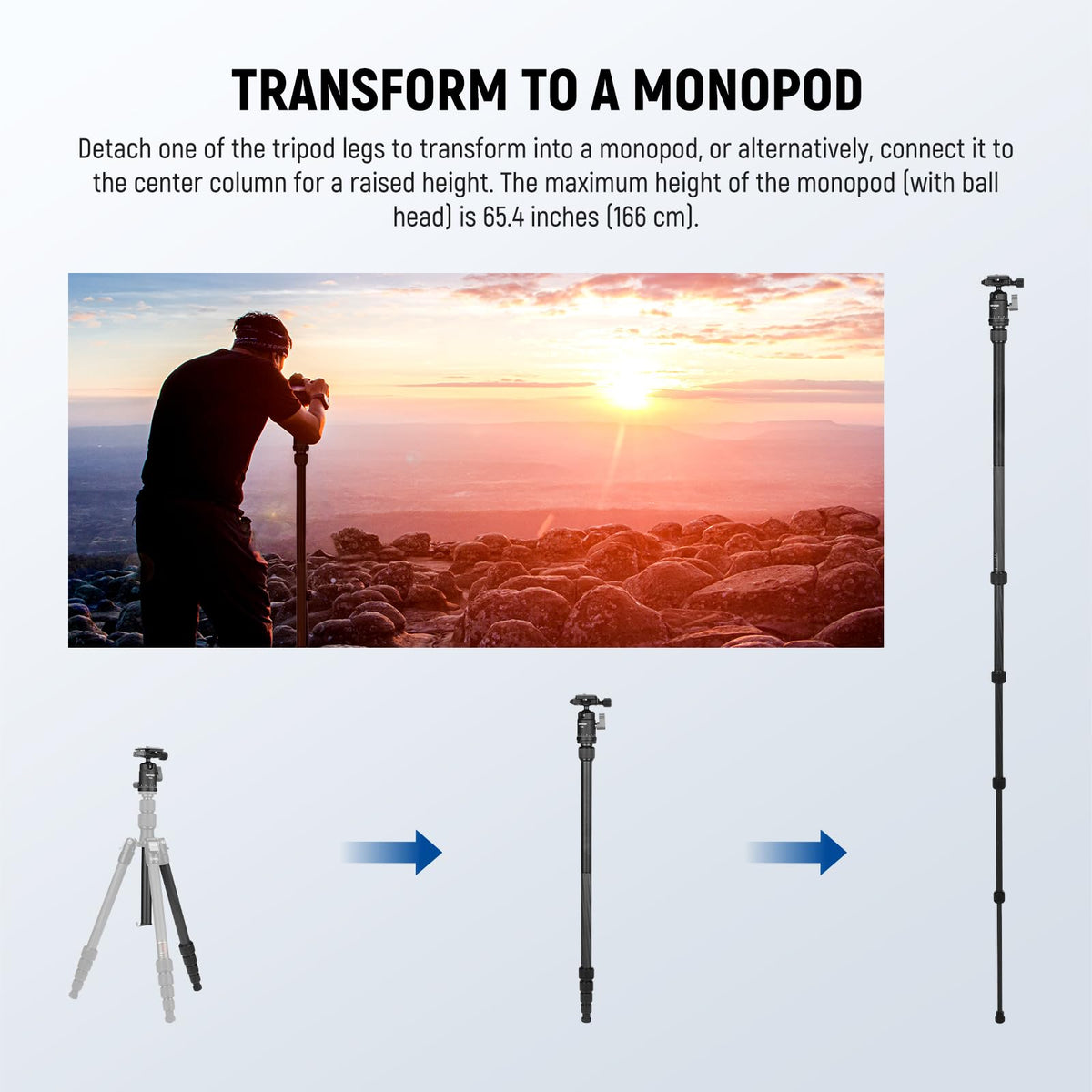 Carbon Fiber Camera Tripod Monopod 65" Lightweight Compact Travel DSLR Video Stand 360° Ball Head 13.2 lbs S8242