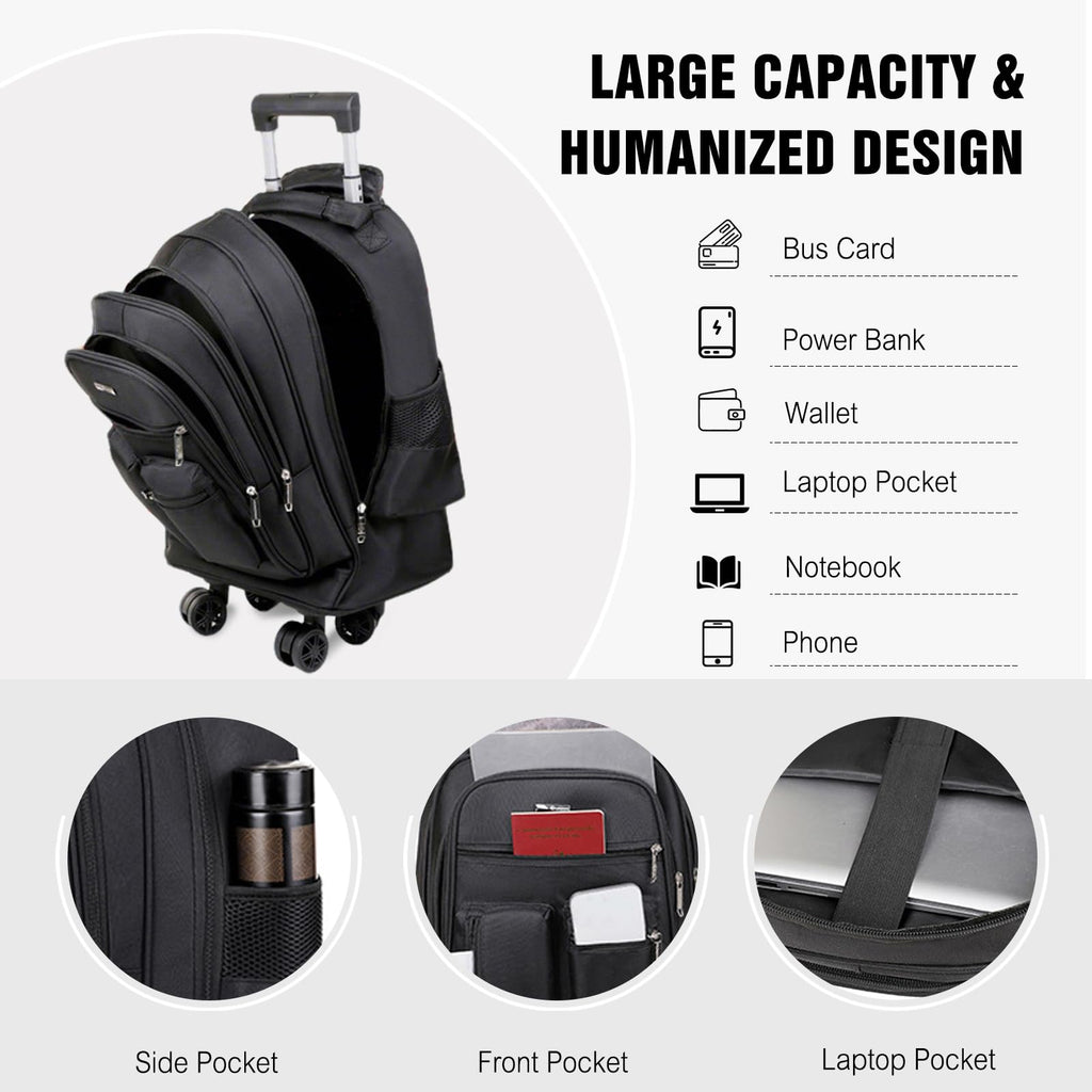 Rolling Backpack with Silent Wheels Black X203