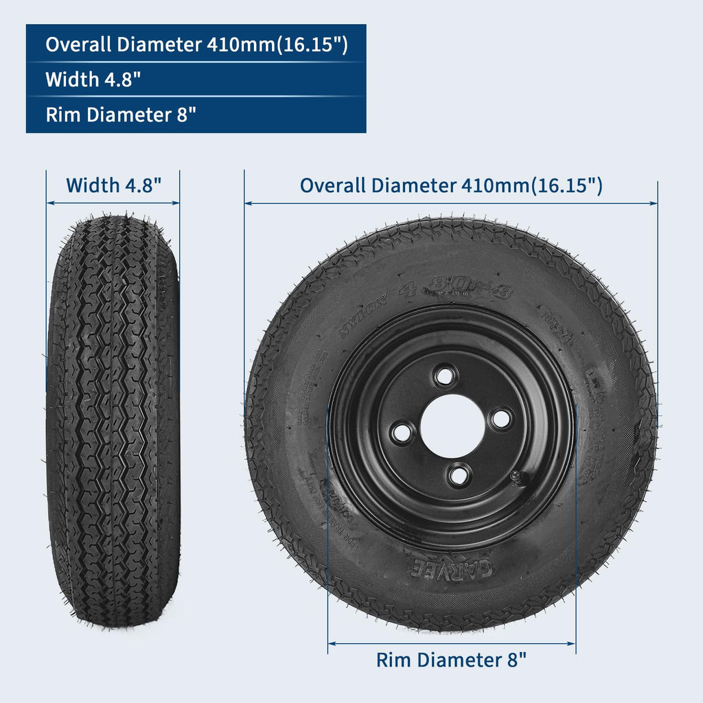 2-Pack Trailer Tire on Rim 4.80-8 4 Lug Black D213929