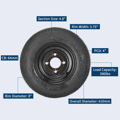 2-Pack Trailer Tire on Rim 4.80-8 4 Lug Black D213929