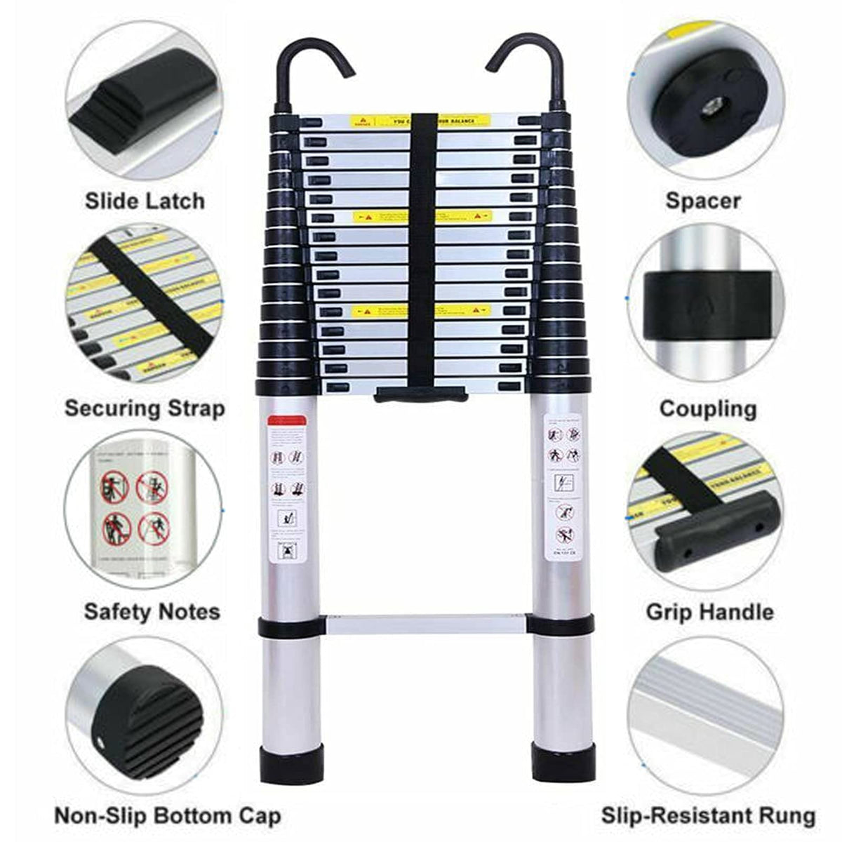 Aluminum Telescoping Extension Ladder 330 Lb Capacity T61696