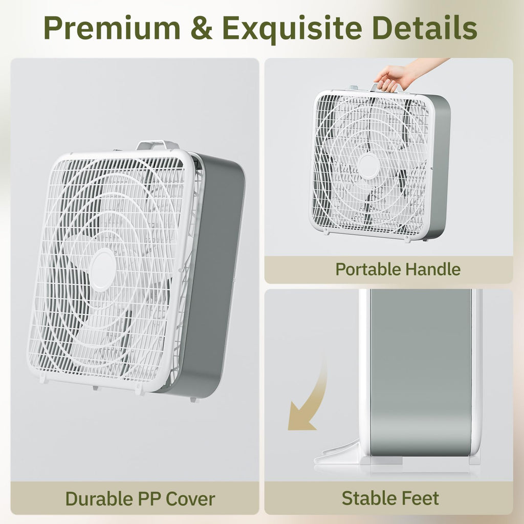 20” Box Floor Fan, 3-Speed White K9325