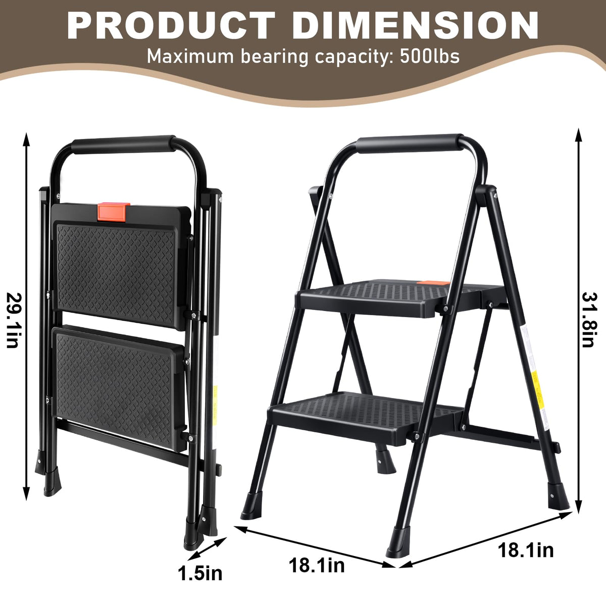 2 Step Steel Ladder with Anti-Slip Pedal Q60155