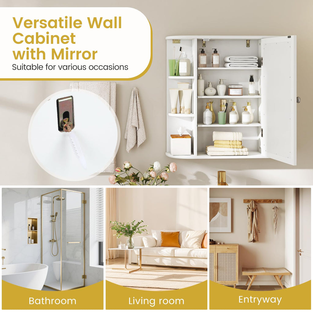 White Wall Mounted Medicine Cabinet with Mirror R365854