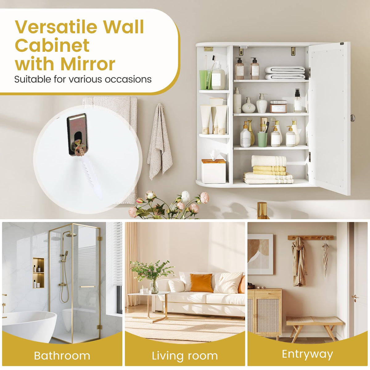 White Wall Mounted Medicine Cabinet with Mirror R365854