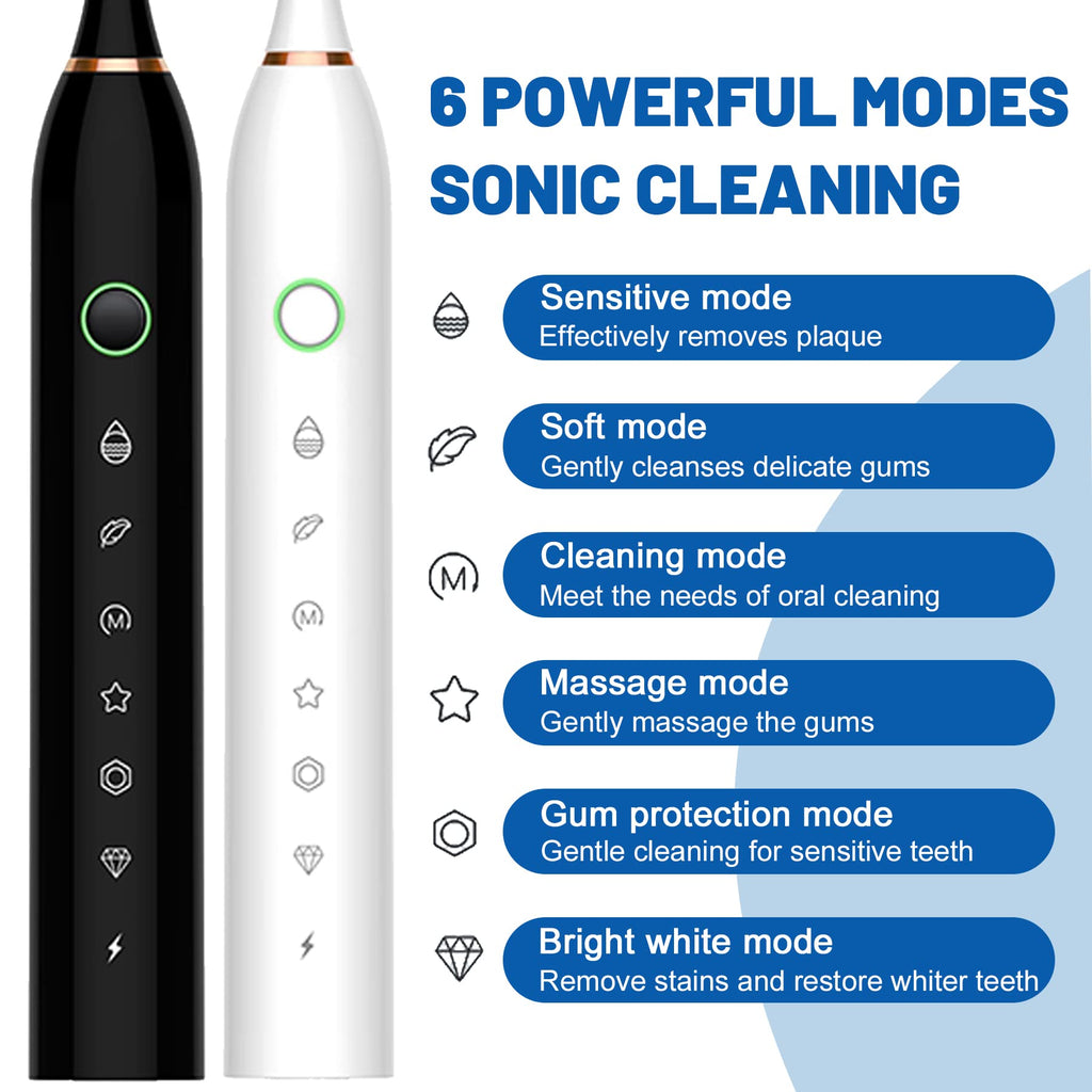 Black White 2 Pack Electric Toothbrush with 8 Brush Heads G538618