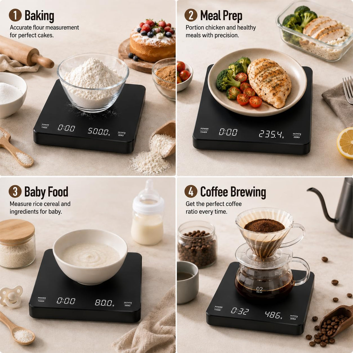 Rechargeable Digital Coffee Scale with Timer M8466