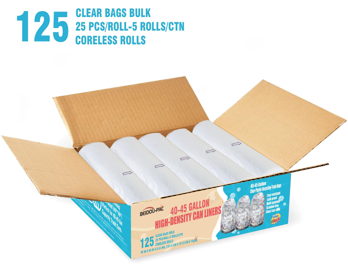 40-45 Gallon Clear Heavy Duty Plastic Trash Bags, 125 Count C834