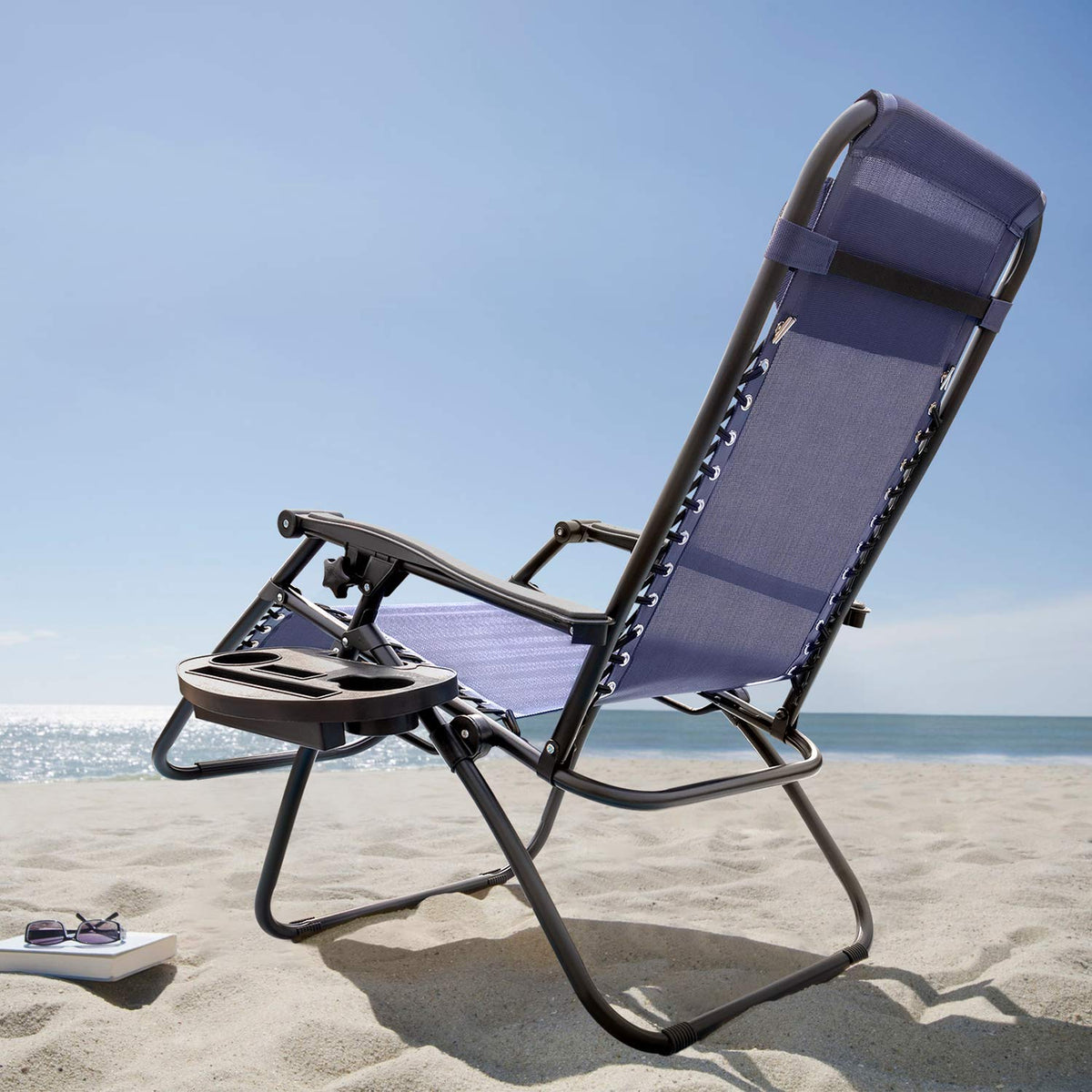 Blue Zero Gravity Folding Lounge Chairs Set of 2 with Cup Holder N46055